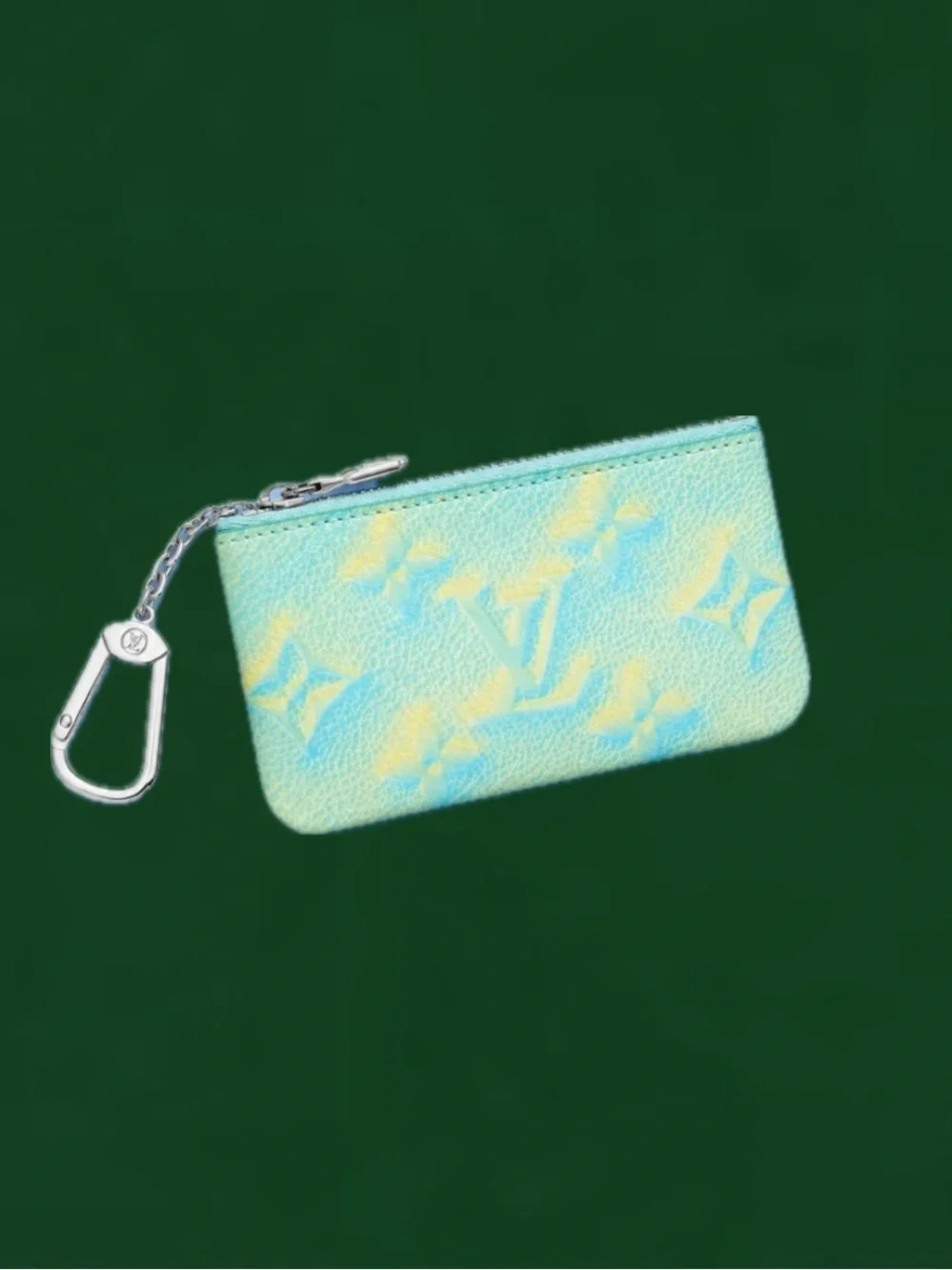 🔥 LOUIS VUITTON Light Green with yellow Monogram key  pouch/holder